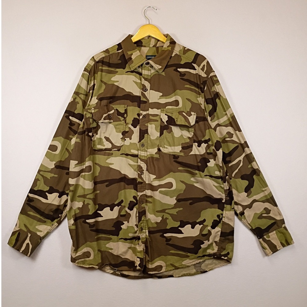 Military Gorpcore Faded Glory Mens Large Green Camo Button Down Shirt FM44Y022